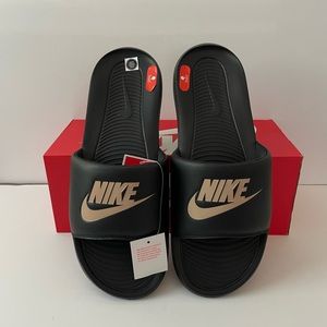 Nike Victori One Slide Sandals Black Metallic Gold